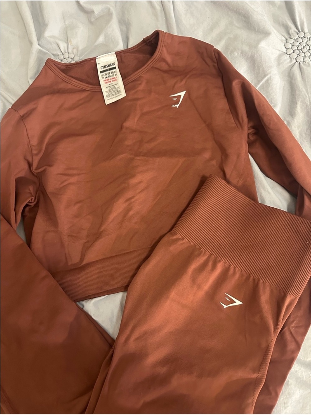 Gymshark Seamless Crop Long Sleeve Top & High-Waist Leggings Set - Rust - Picture 2 of 3